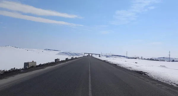 Vista Carretera Nevada Invierno —  Fotos de Stock