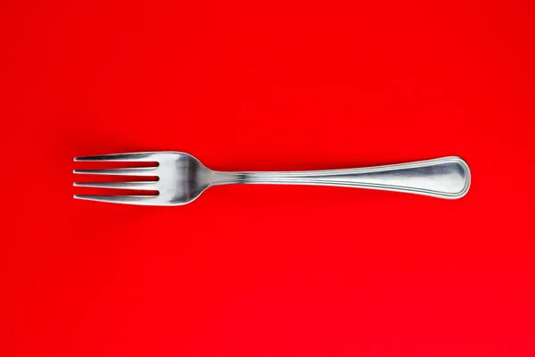 Top Shot Silver Fork Bright Red Background — Stock Photo, Image