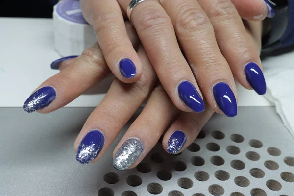 Closeup Shot Blue Studio Nails — Stock Photo, Image