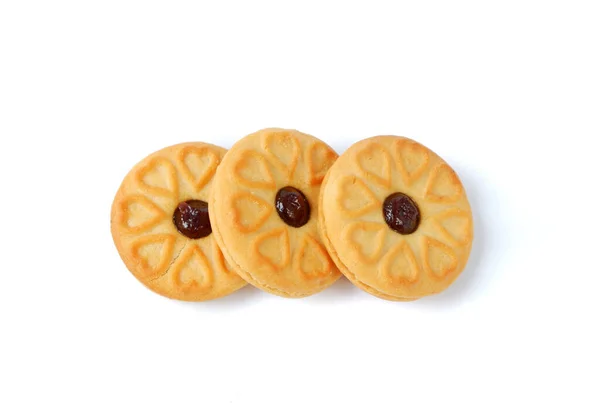 Närbild Smörgås Cookies Fyllda Med Sylt Isolerad Vit Bakgrund — Stockfoto