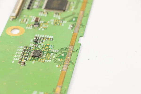 Close Uma Placa Mãe Eletrônica Microchip Processador Isométrico Fundo Branco — Fotografia de Stock