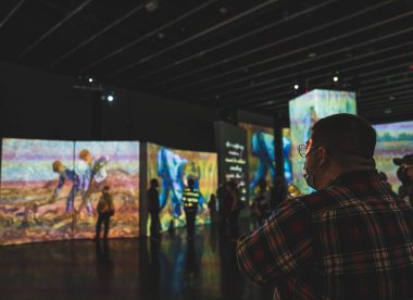 St. Petersburg, Florida 'daki Salvador Dali Müzesinde Van Gogh Sergisi' nin keyfini çıkaran turistler