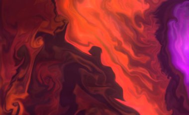 Sıvı dalgalı şekilli kırmızı ve turuncu akrilik bir tablo.