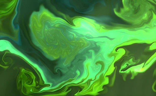 Una Pintura Acrílica Verde Con Formas Onduladas Fluidas —  Fotos de Stock