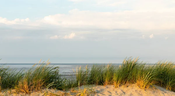 Μια Αμμώδης Παραλία Κάτω Από Ένα Συννεφιασμένο Ουρανό — Φωτογραφία Αρχείου