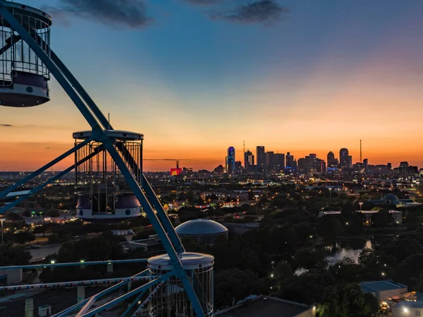 Skyline Med Skyskrapere Solnedgang Pariserhjul Dallas Texas – stockfoto