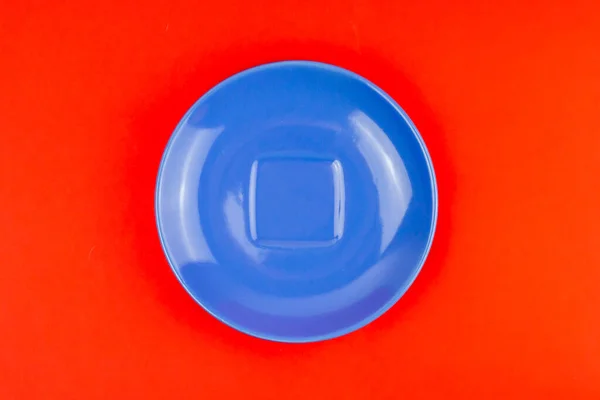 Una Vista Dall Alto Disco Blu Uno Sfondo Rosso — Foto Stock