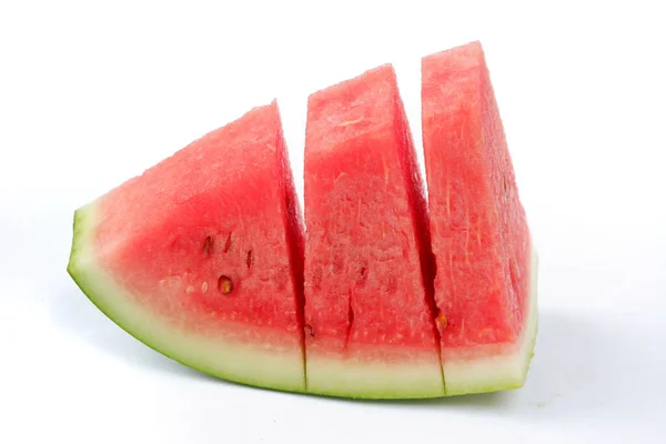 Een Close Shot Van Gesneden Watermeloen Stukken Een Witte Achtergrond — Stockfoto