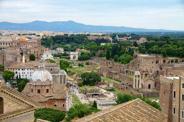 Légi Felvétel Rómáról Római Fórummal Vittoriano Colosseummal — Stock Fotó