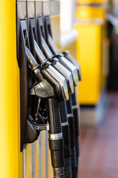 Vertical Shot Fuel Nozzle Gas Station — Stock Photo, Image