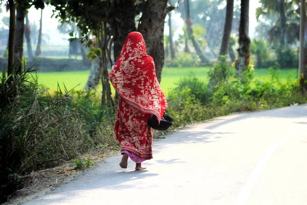 公園を歩くインドの伝統的な服を着た女性 — ストック写真