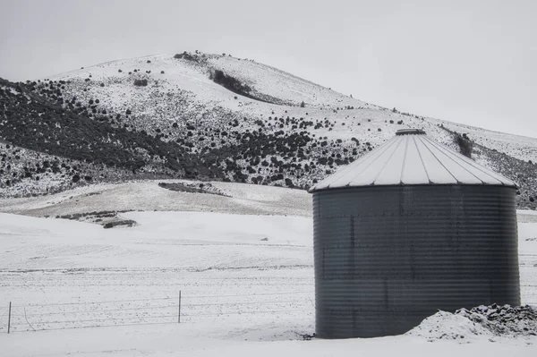 Una Cabaña Una Cordillera Nevada Día Sombrío —  Fotos de Stock