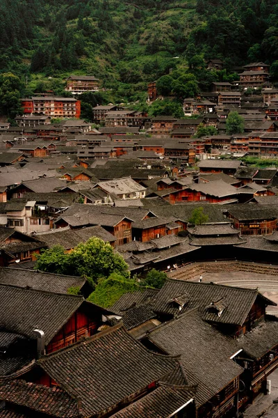 Uma Vista Aérea Dos Telhados Das Antigas Casas Tradicionais Langde — Fotografia de Stock