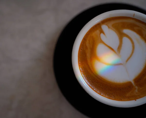 Ein Blick Von Oben Auf Einen Samstäglichen Kaffee Cappuccino Mit — Stockfoto