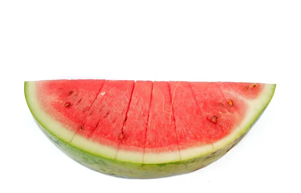 Eine Nahaufnahme Von Geschnittenen Wassermelonenstücken Auf Weißem Hintergrund — Stockfoto