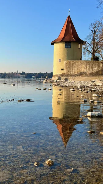 Tower Pulverturm Lindau Mirroring Bodensee Water — Stock Photo, Image