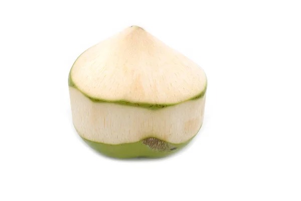 隔離された白い背景に緑のココナッツのクローズアップショット — ストック写真