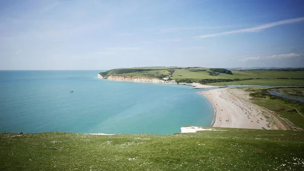 Panoramisch Uitzicht Witte Kliffen Van Dover Een Zonnige Dag Kent — Stockfoto