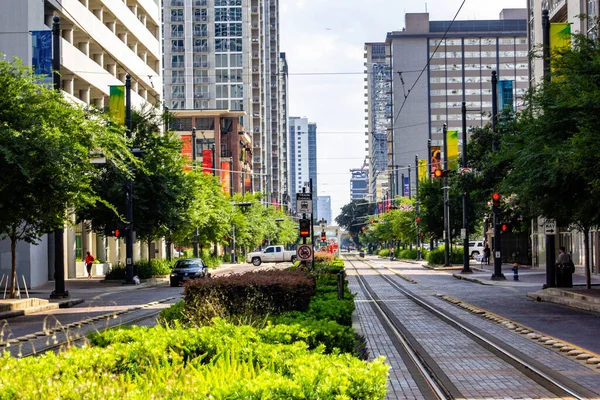 Miejska Ulica Centrum Houston Texas Letni Dzień — Zdjęcie stockowe