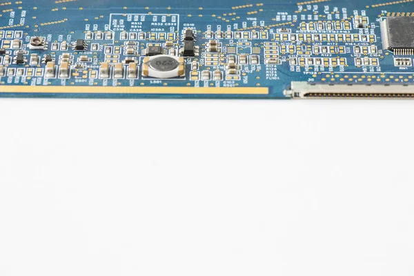 Крупный План Электронно Изометрического Процессора Микрочипа Белом Фоне — стоковое фото