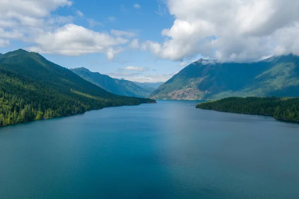 Tiro Aéreo Lago Cushman Montanhas Olímpicas Estado Washington Pôr Sol — Fotografia de Stock