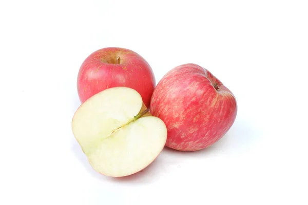 Closeup Red Apples Half Isolated White Background — Stock Photo, Image