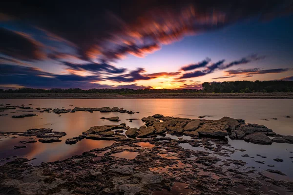 Чудовий Краєвид Епічного Заходу Сонця Над Річкою Огайо Сша — стокове фото