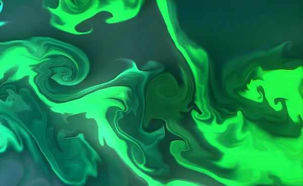 Зеленая Акриловая Картина Волнистыми Формами Жидкости — стоковое фото