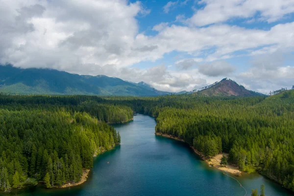 Vue Aérienne Lac Cushman Des Montagnes Olympiques État Washington Coucher — Photo