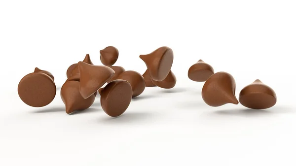 Illustrazione Lucida Gocce Cioccolato Che Cadono Sullo Sfondo Bianco — Foto Stock