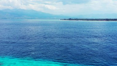 Turkuaz bir denize karşı yeşillikle kaplı bir adanın manzarası.