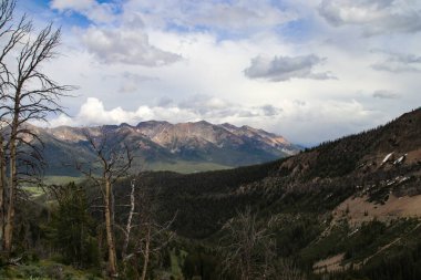 Bulutlu bir gökyüzünün altında güzel bir dağ manzarası