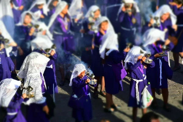 Arequipa Peru September 2018 Young Girls Traditional Clothing Religious Celebration — Stock Photo, Image