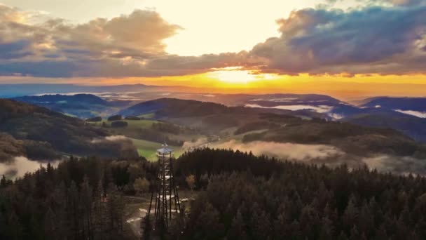 Drönare Syn Skymning Himmel Ett Färgstarkt Landskap Solnedgång Med Moln — Stockvideo