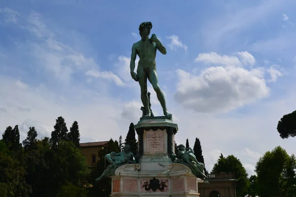 Ιστορικό Άγαλμα Του Δαβίδ Στην Piazzale Michelangelo Florance — Φωτογραφία Αρχείου