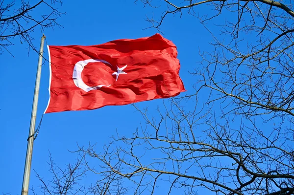 Flag Turkey Waving Blue Sky Background — Stock Photo, Image