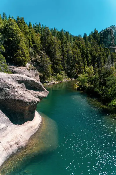 Landschaft Eines Flusses Umgeben Von Bäumen Einer Bergigen Gegend — Stockfoto