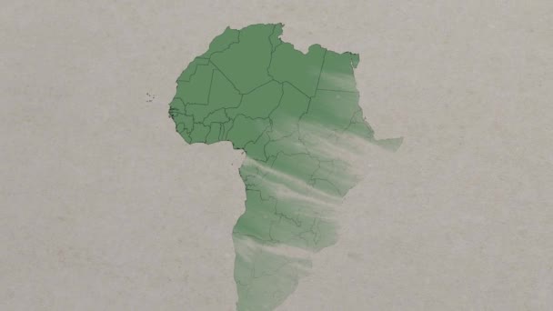 Harita Orta Afrika Cumhuriyeti Yukarıdan Zum Yaparken Gösteriyor Afrika Haritasında — Stok video