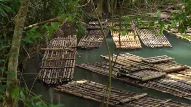 Вид Бамбукові Плоти Сходження Річці — стокове відео