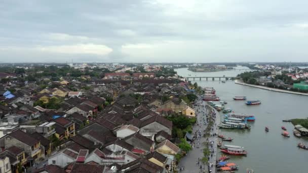 Letecké Záběry Starobylého Města Hoi Vietnamském Centrálním Pobřeží — Stock video