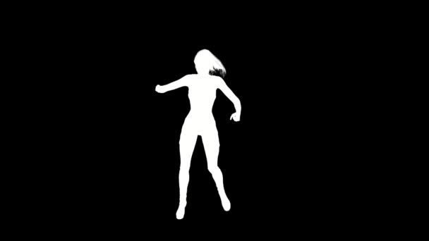 Biała Sylwetka Tańczącej Dziewczyny Czarnym Tle — Wideo stockowe
