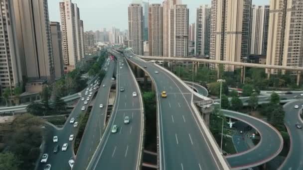 Вид Повітря Зайняті Вулиці Ченду Китай Оточенні Хмарочосів — стокове відео