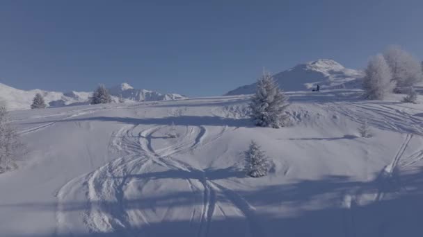 Съёмки Воздуха Valloire Winter Savoie France Ski Station Nature Mountains — стоковое видео