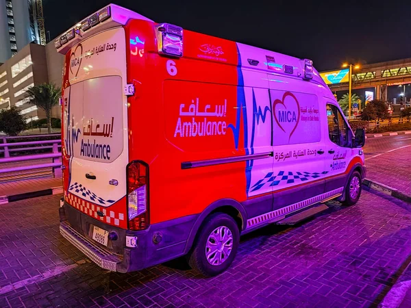 Blue White Red Colored Ambulance Truck Dubai Parking — Stock Photo, Image