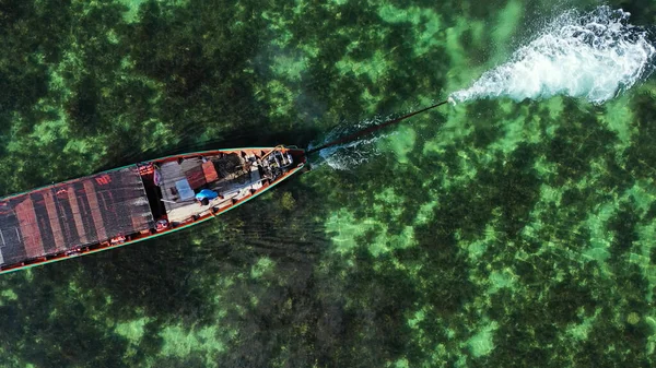 Drone Aéreo Disparado Barco Oceano Índico Perto Das Maldivas — Fotografia de Stock