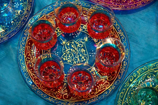 Ethnic Moroccan Tea Service Glasses Tray — Stock Photo, Image