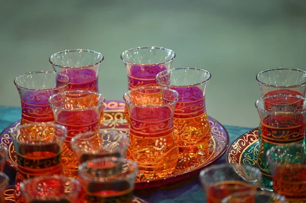 Ethnic Moroccan Tea Service Glasses Tray — Stock Photo, Image