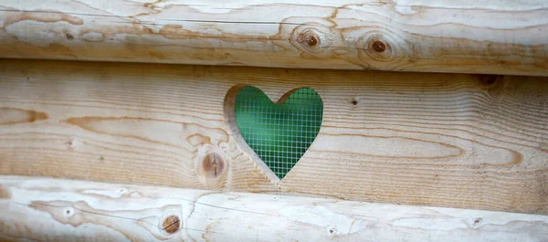 Closeup Heart Shaped Hole Wooden Door — Stock Photo, Image