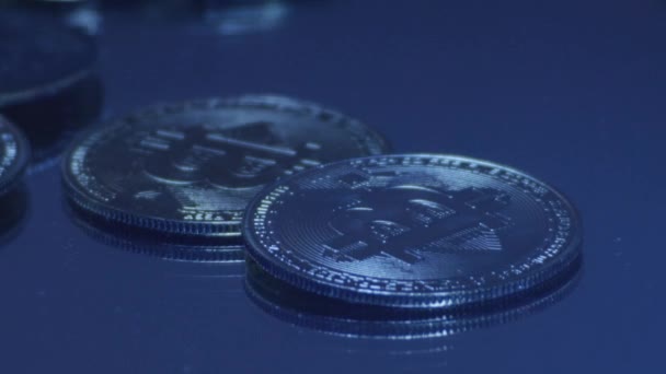 Золоті Монети Криптовалюти Bitcoin — стокове відео
