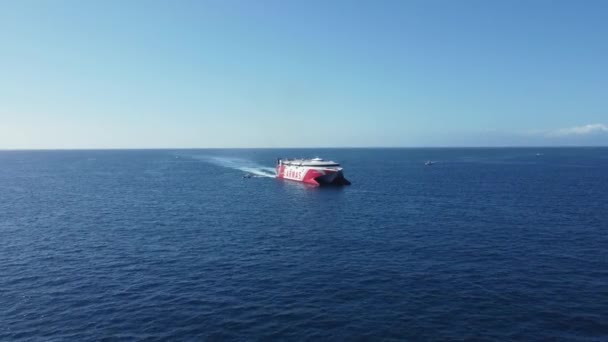 Snelle Passagiersveerboot Volcan Teno Aankomst Haven Los Cristianos Armas Fast — Stockvideo